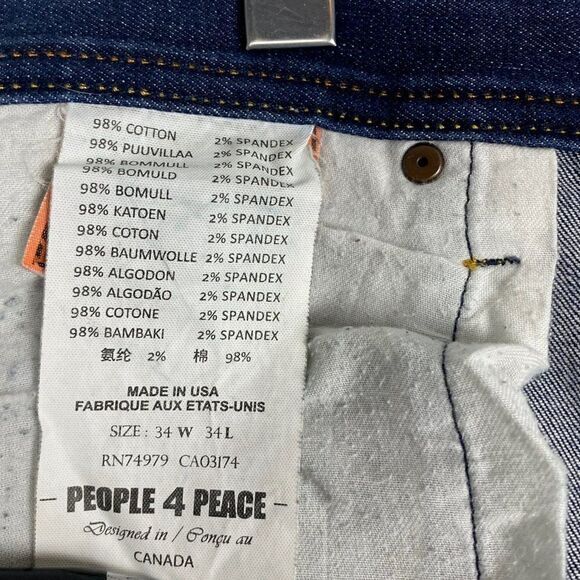 PARASUCO PEOPLE 4 Peace Mens Blue Slim Leg Raw Selvedge Denim Jeans US 34 X 34 - Picture 14 of 14